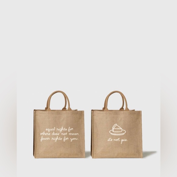 The Little Market Equal Rights It’s Not Pie Large Jute Lined Tote Bag brand new - Picture 2 of 3